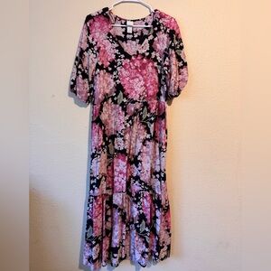 H&M Floral Midi Dreas XS Black/Pink